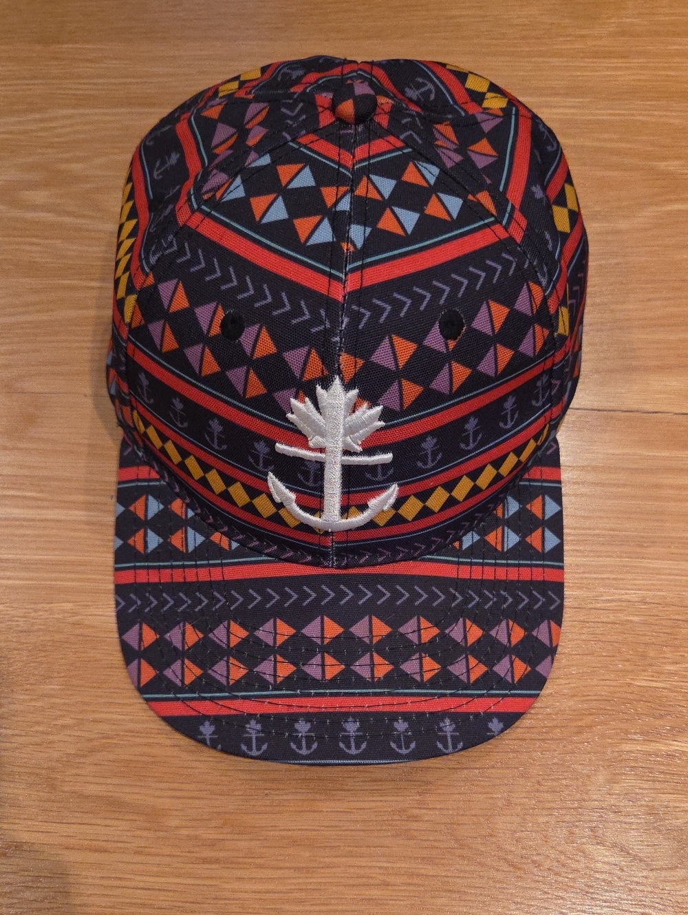 Patterned Multicolour Baseball Cap with Anchor Embroidery